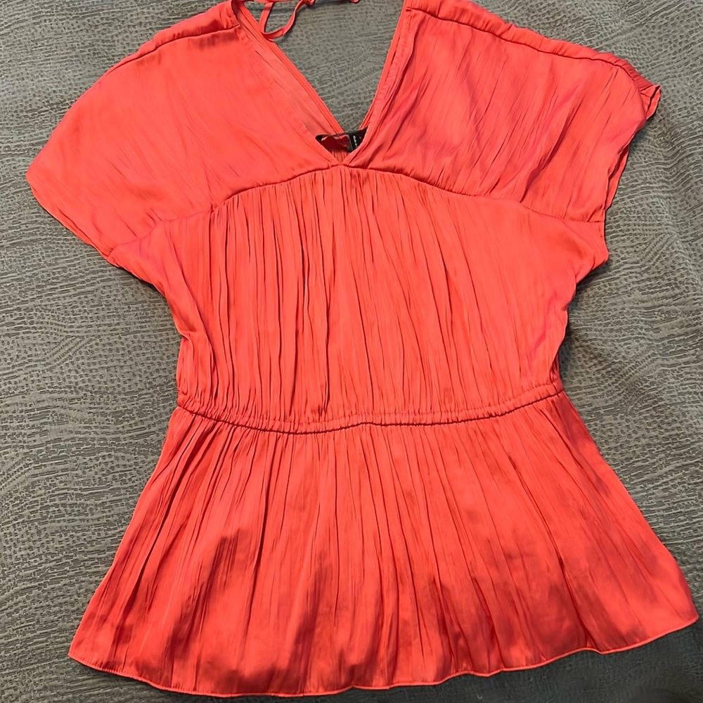 BCBG shirred silk like top
